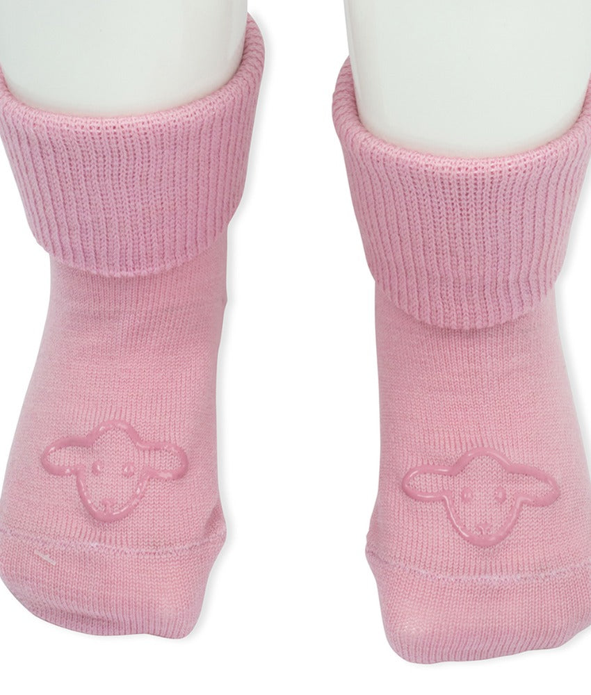 Lillelam Non-Slip Merino Wool Socks - Heather Pink | Little Mino