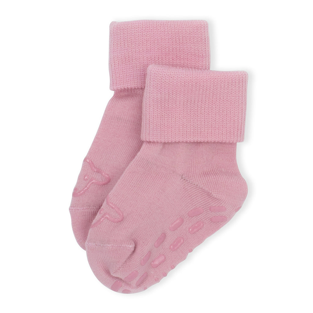 Lillelam Non-Slip Merino Wool Socks - Heather Pink | Little Mino