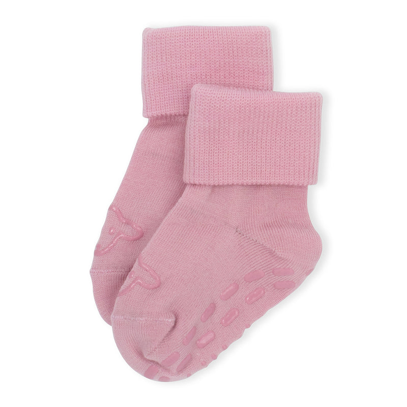 Lillelam Non-Slip Merino Wool Socks - Heather Pink | Little Mino