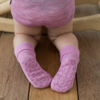 Lillelam Non-Slip Merino Wool Socks - Heather Pink | Little Mino