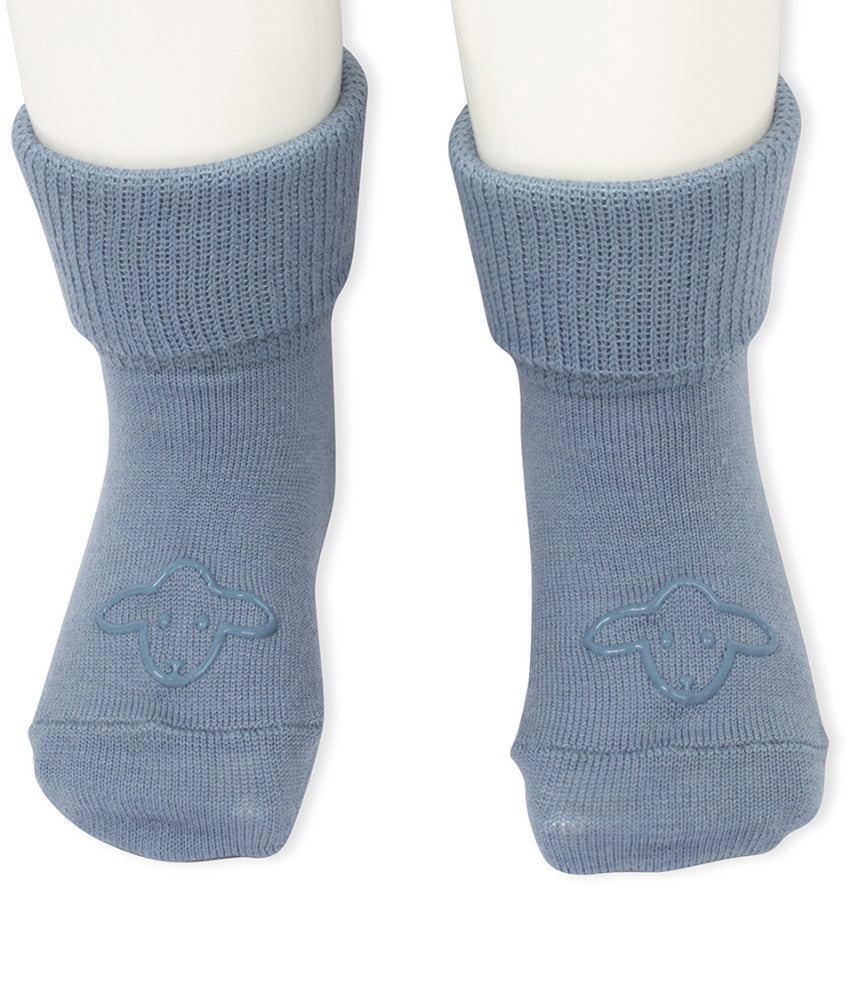Lillelam Non-Slip Merino Wool Socks - Heather Blue | Little Mino