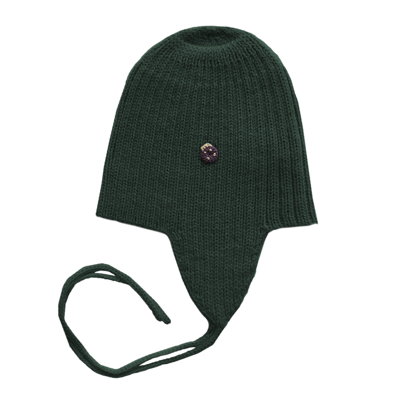 Esencia Alpaca Amber String Hat - 100% Alpaca Fiber Dark Green | Little Mino
